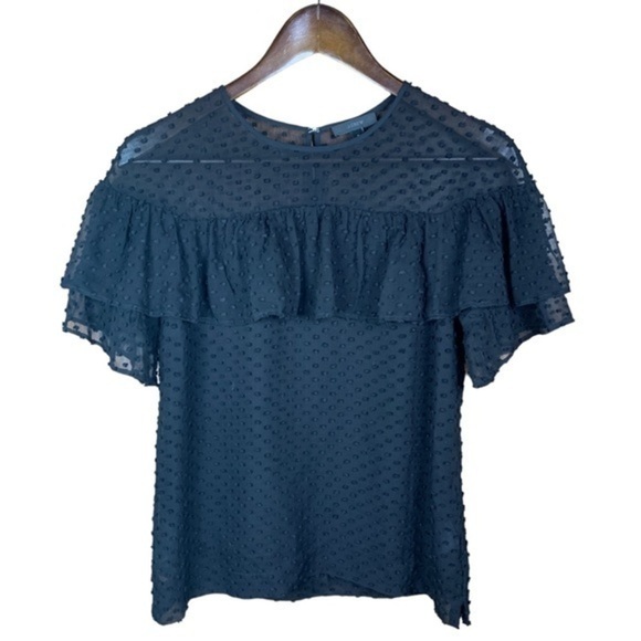 NEW J. Crew Black Silk Blouse Ladies 0 Chiffon Round Neck Short Flutter Sleeves - Picture 1 of 6